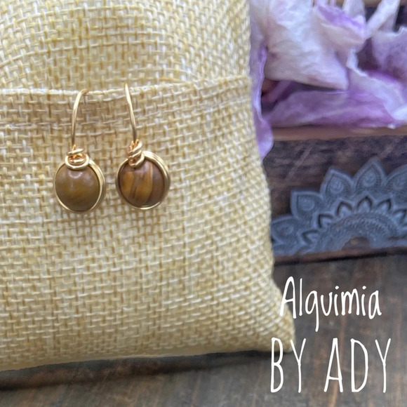 Lux picture jasper drops dangle gold statement earrings /cowgirl/minimalist/ - Picture 1 of 6